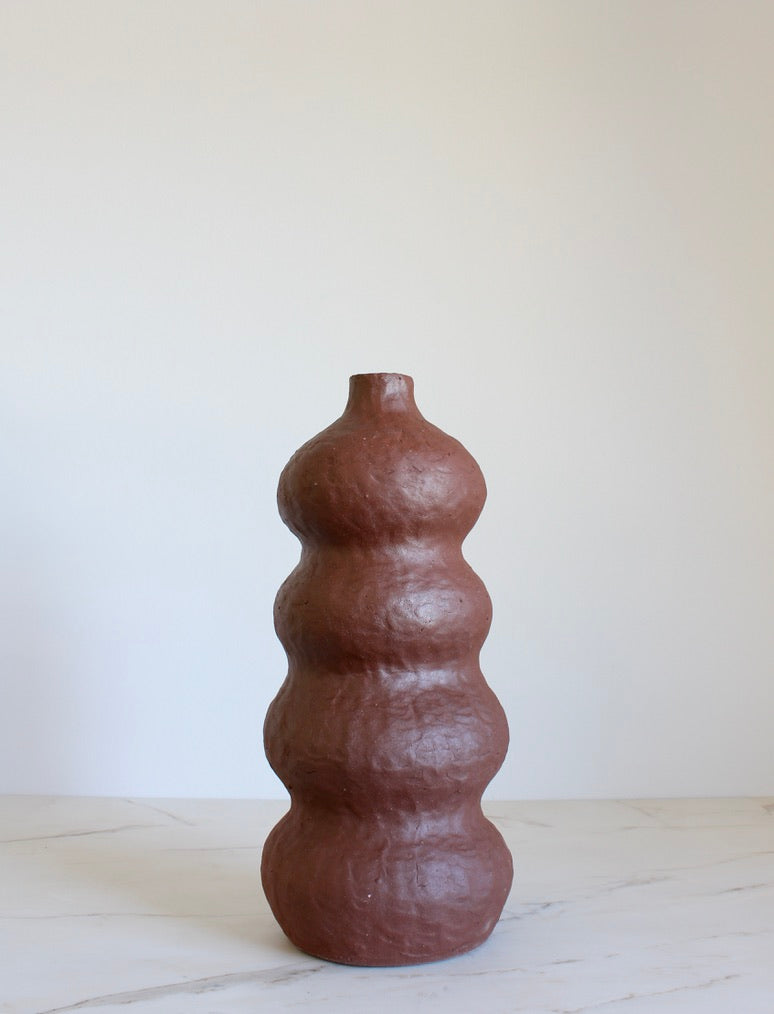 Red Stoneware Quad Curve Bottle